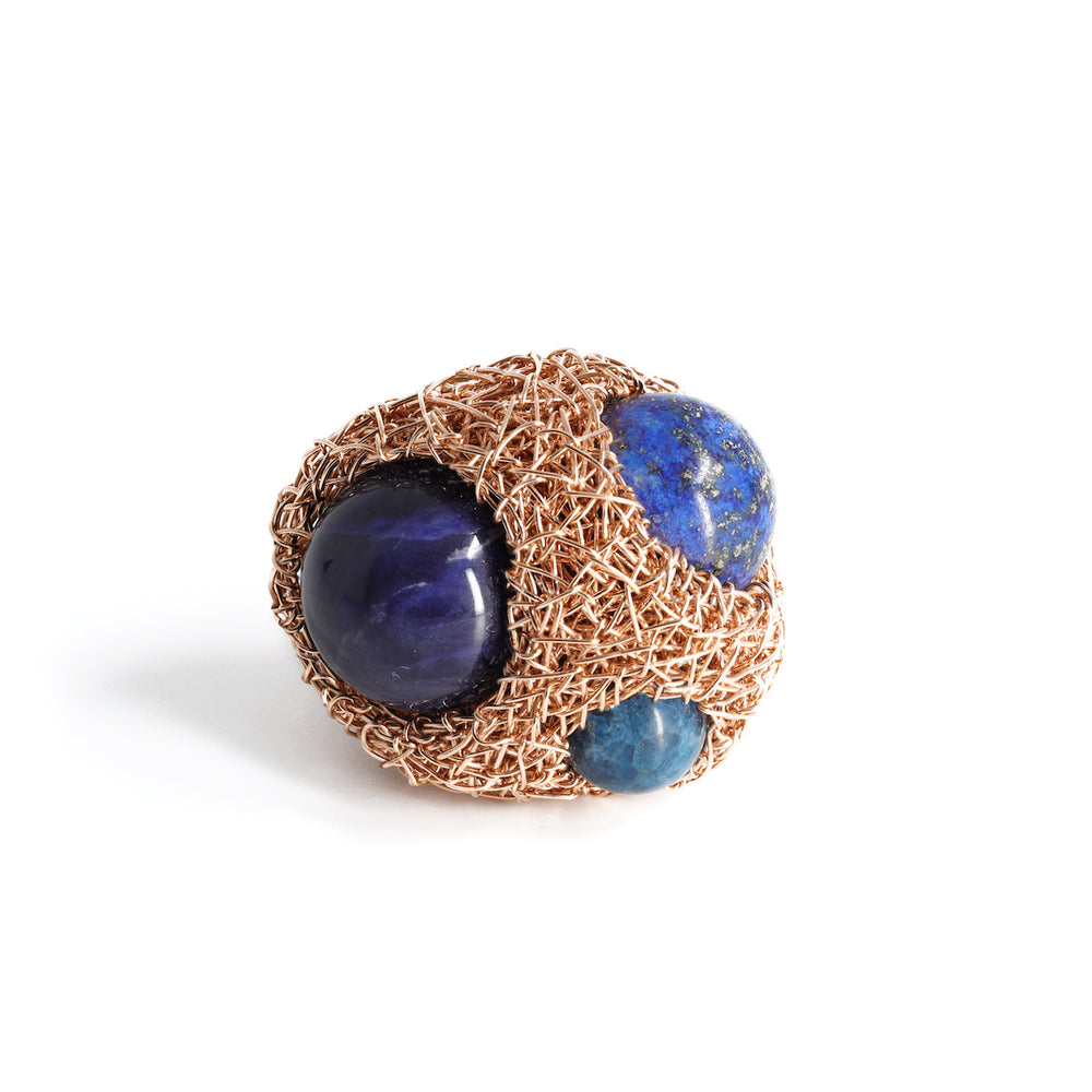Diroun, Blue Stone Ring, Lapis Lazuli Ring, Round stoneRing, Sheila Westera Jewellery, CocktailHour, CocktailRing, Statement jewelry, one-of-a-kind, unique, wearable art, London design, Edgy Ring, Swiss made, Beautiful rings, StatementRing, Jewellery maker, LargeRing